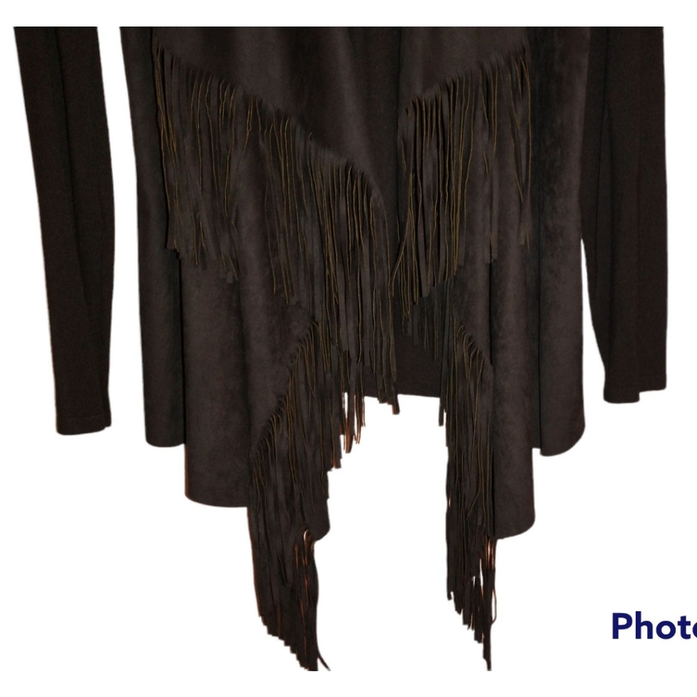 INC International Concepts Black Fringe Draped Open Cardigan - Picture 3 of 11